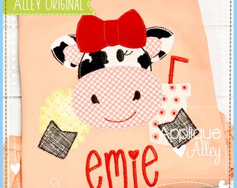Vintage Fast Food Girl Cow - Applique and Embroidery file for Embroidery machines