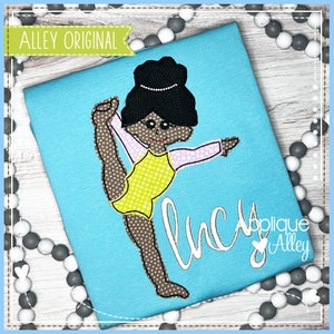 Vintage Gymnastics Girl with Curly Hair Applique - Digital Embroidery Design - 7492AAEH