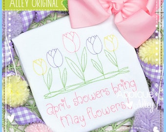 Stitch Growing Tulips Embroidery Design - Sketch - Quick Stitch - Embroidery Digital Design for Boys and Girls