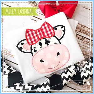 Cow Face Girl Barn Animal Satin Applique Embroidery Digital Design