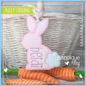 Bunny Bag Tag for Easter Basket - In the Hoop - Digital Design for use with Embroidery Machine