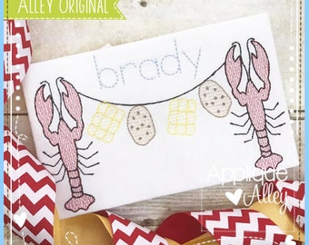 Scratchy Crawfish Boil String - Digital Applique Embroidery Design - crawfish boil, crawdad, crayfish, bunting