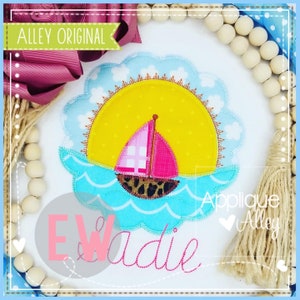 Scallop Sailboat at Sunset Digital Embroidery Design - for embroidery machines