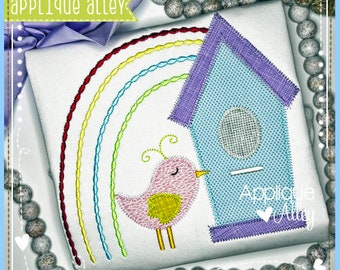 Zig Zag Rainbow Bird House - Quick Stitch - Embroidery Digital Design for Boys and Girls - SKU 7965AAEH