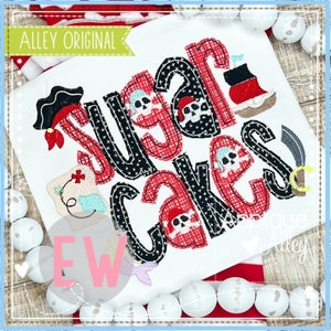 Sugar Cakes Pirate Applique Font - VINTAGE Stitch - Diseño digital de bordado para niños y niñas - 7250AAEW