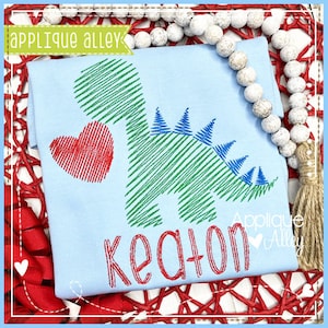 Scribbled Dino with Heart - Digital Embroidery Design  - Quick Stitch - SKU AAEH