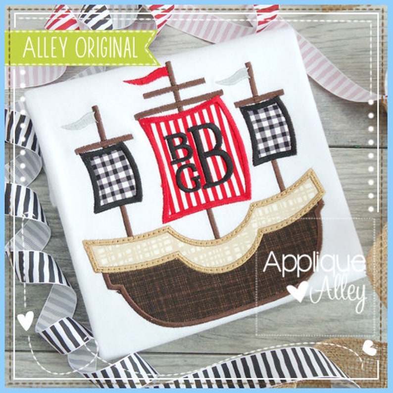 Racing Pirate Ship Diseño de bordado applique digital | Etsy