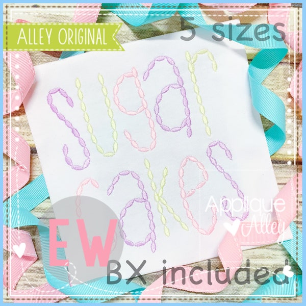 Sugar Cakes Beaded Satin Font Embroidery Digital Design for Boys and Girls