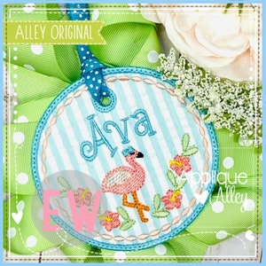 Im Reifen Flamingo Hibiskus Tasche Tag - digitale Stickerei Design - mit Stickmaschine zu verwenden - SKU AAEW