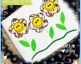 Vintage Smiley Flower Trio   - Quick Stitch - Embroidery Digital Design for Boys and Girls - SKU AAEH7979