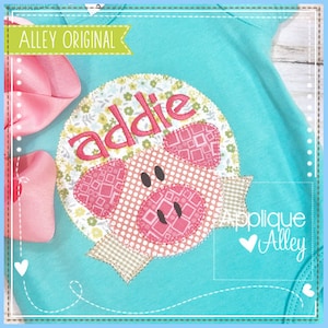 Blanket Stitch Piggly Pig Circle Digital Applique Embroidery Design - Quick Stitch