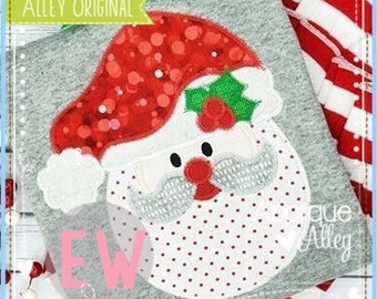 Vintage Satin Holly Jolly Santa with Rounded Beard  Applique and Embroidery file for Embroidery machines AAEW