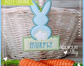 Bunny In Grass Bag Tag for Easter Basket - In the Hoop - Digital Design for use with Embroidery Machine