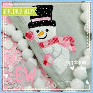 Zig Zag Side Satin Peeking Snowman- Digital Embroidery Design - SKU 8380AAEH