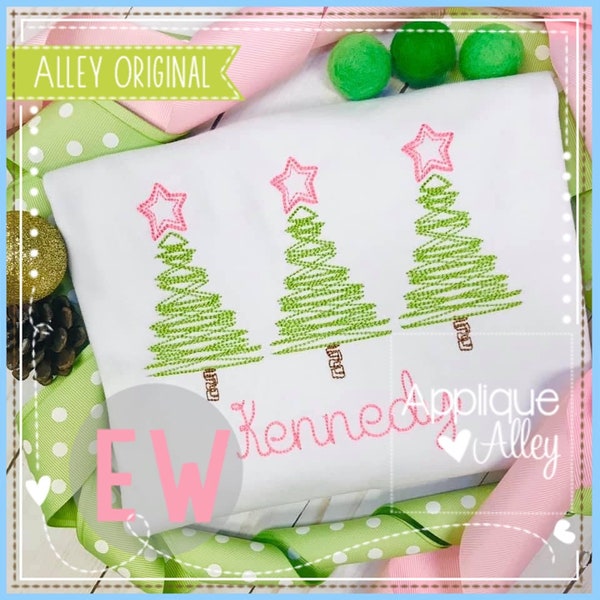 Sketchy Christmas Evergreen Trio Embroidery File AAEW - Digital Files for Applique and Embroidery Machines with Instant Download