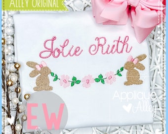 Calm Bunny Floral Bunting Frame - Quick Stitch - Embroidery Digital Design for Boys and Girls - SKU AAEW