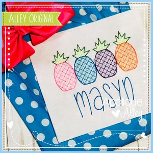 Scratchy Pineapple Row- Embroidery Digital Design- Quick Stitch