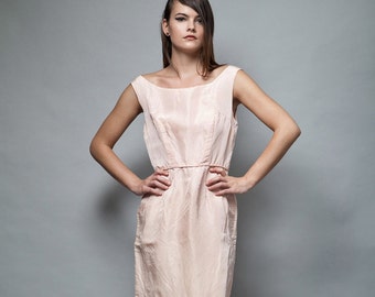 des années 50 vintage robe de soirée de fête robe formelle sans manches pâle rose moyen M longueur de la cheville