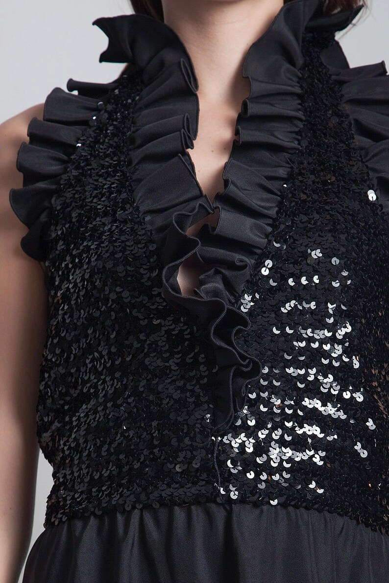 Sequin Halter Black Formal Evening Dress Gown Party Ruffled Skirt ...