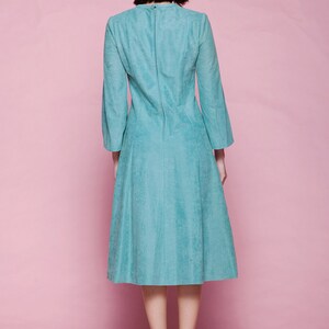 ultrasuede dress aqua blue green flare sleeves keyhole vintage 70s MEDIUM M imagem 6