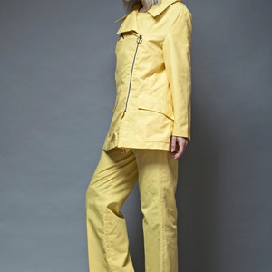 yellow pant suit jacket 2 piece set zipper top vintage 1970s M MEDIUM pants futuristic uniform image 3