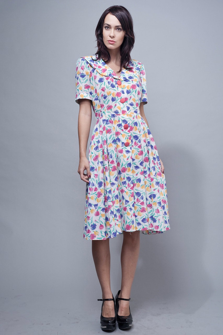 Shirtwaist Dress Floral Shirt Dress Tulip Print Dress Short - Etsy
