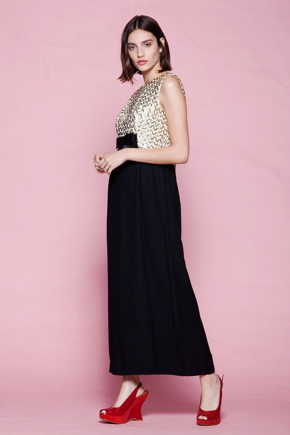 sequined evening dress formal gown black gold sle… - image 5