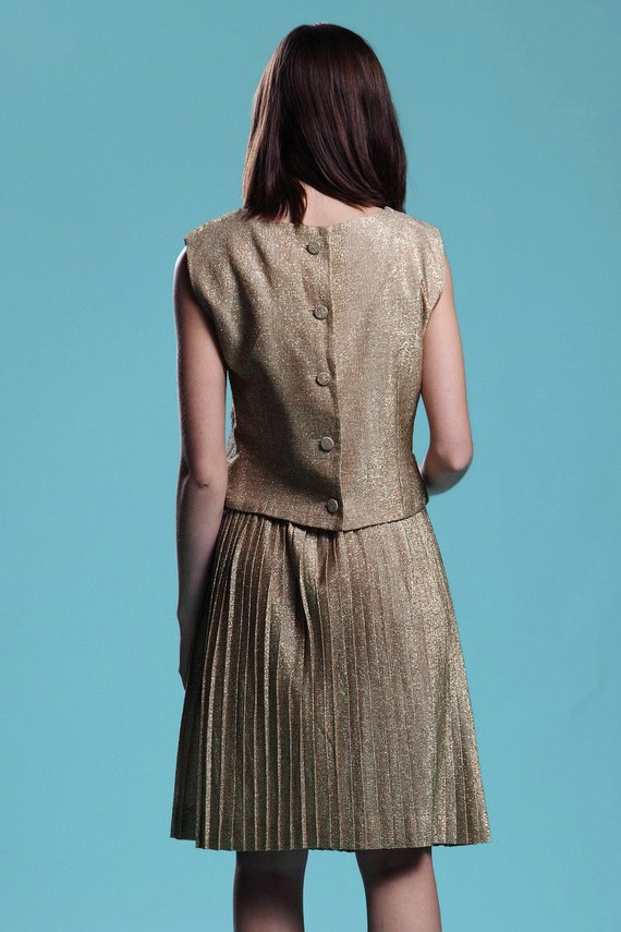 gold pleated skirt set metallic lurex sleeveless … - image 6