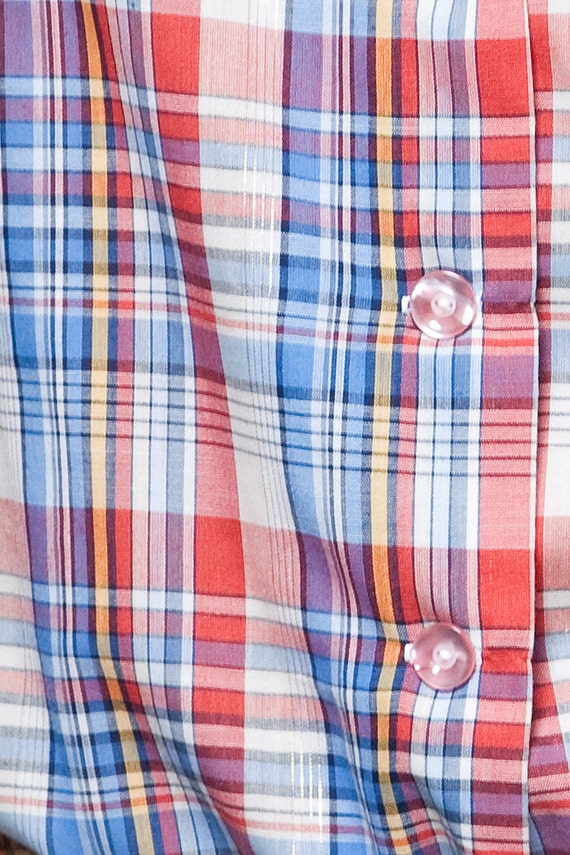 vintage 70s plaid cotton shirt blouse short sleev… - image 5