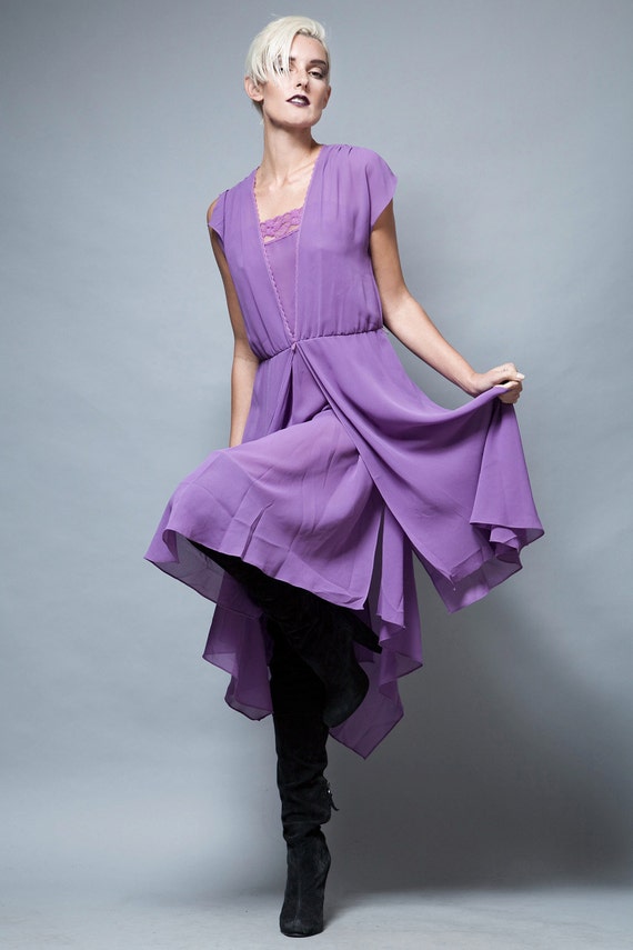 Sheer Dress Purple, Camisole Dress, Lace Layer Midi Flowy Vintage