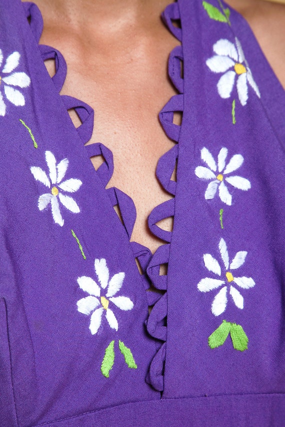 halter maxi dress purple cotton floral hand embro… - image 9