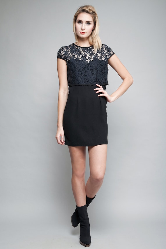 little black dress vintage 80s mini lace dress LB… - image 1