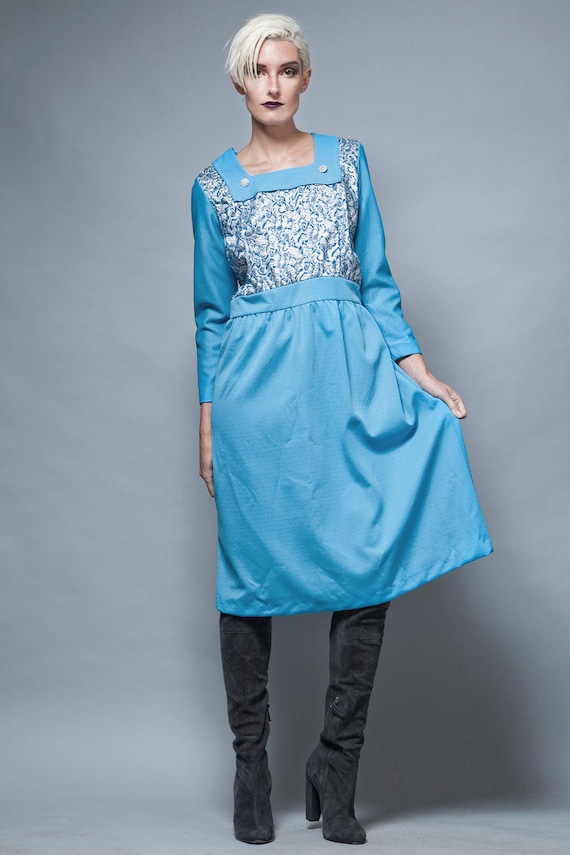 plus size vintage, evening dress blue, long sleeve