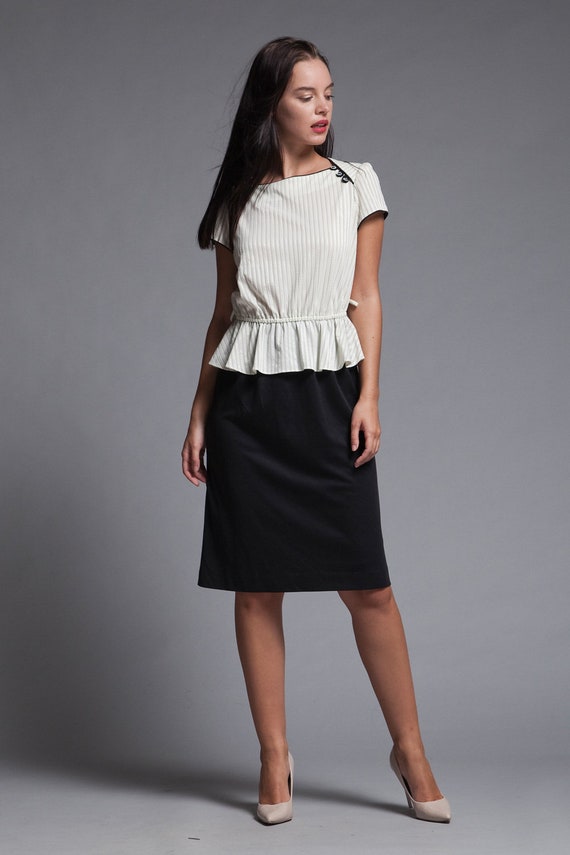 Peplum Secretary Dress Pinstripes Black White Short Doll - Etsy
