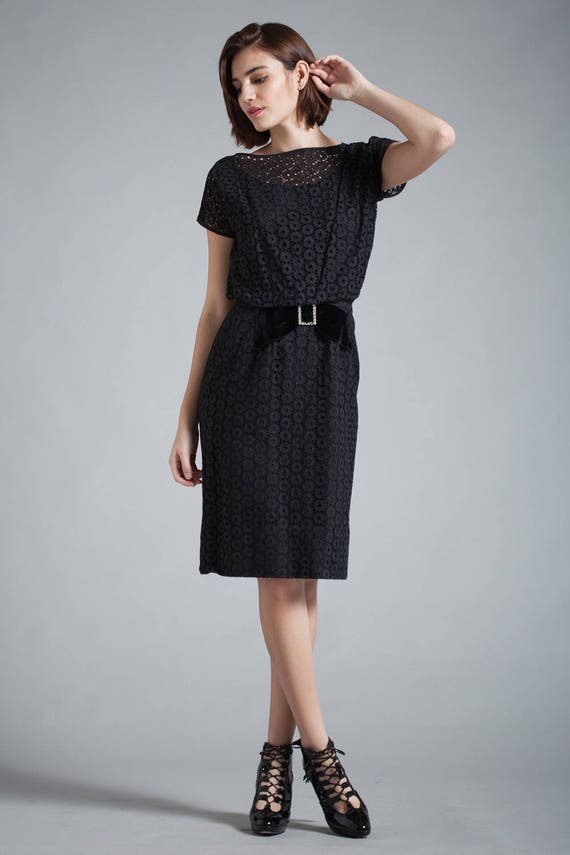 vintage 60s black eyelet lace dress cocktail part… - image 3