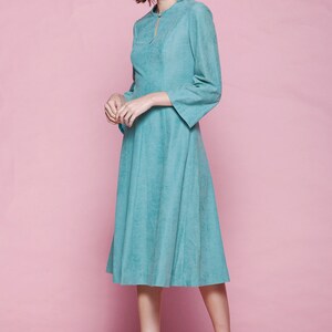 ultrasuede dress aqua blue green flare sleeves keyhole vintage 70s MEDIUM M imagem 3