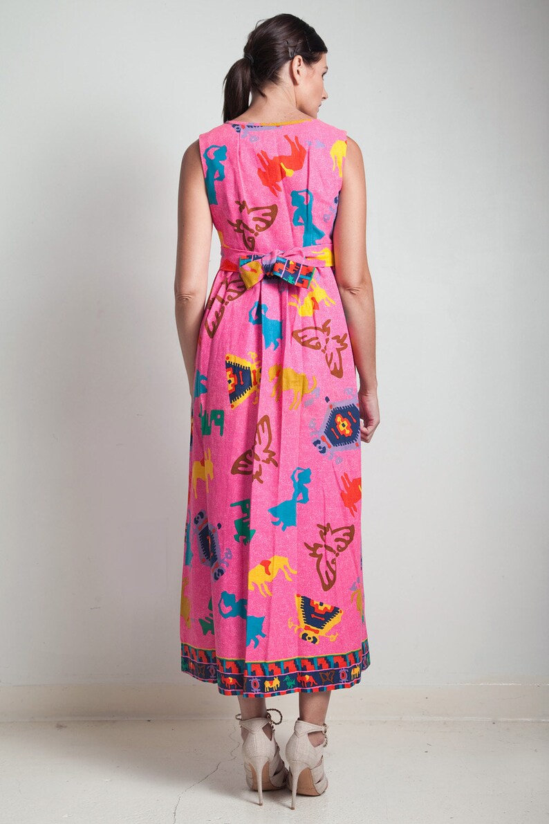 70s Hawaiian Maxi Dress Vintage Neon Pink Aztec Print 100% - Etsy