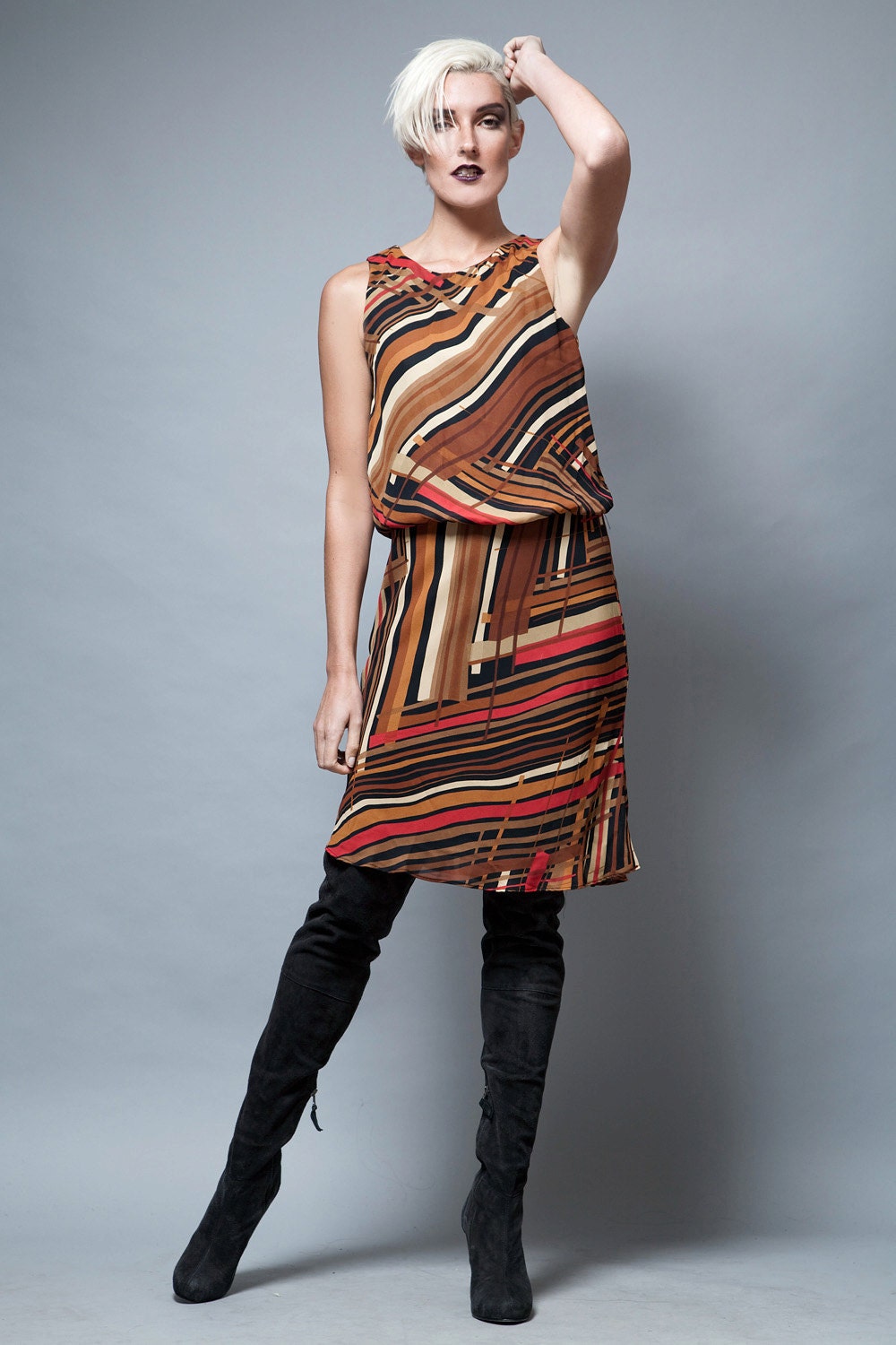 women's brown and blue dress Buy Handwoven Pure Cotton Dress by MATI-Sustainable & Ethical Luxury Brand main image 1