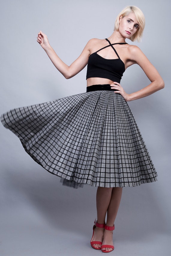 50s circle skirt, black white skirt, full circle … - image 4