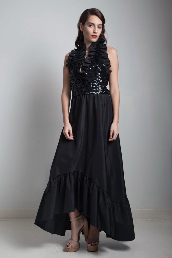 sequin halter black formal evening dress gown par… - image 1