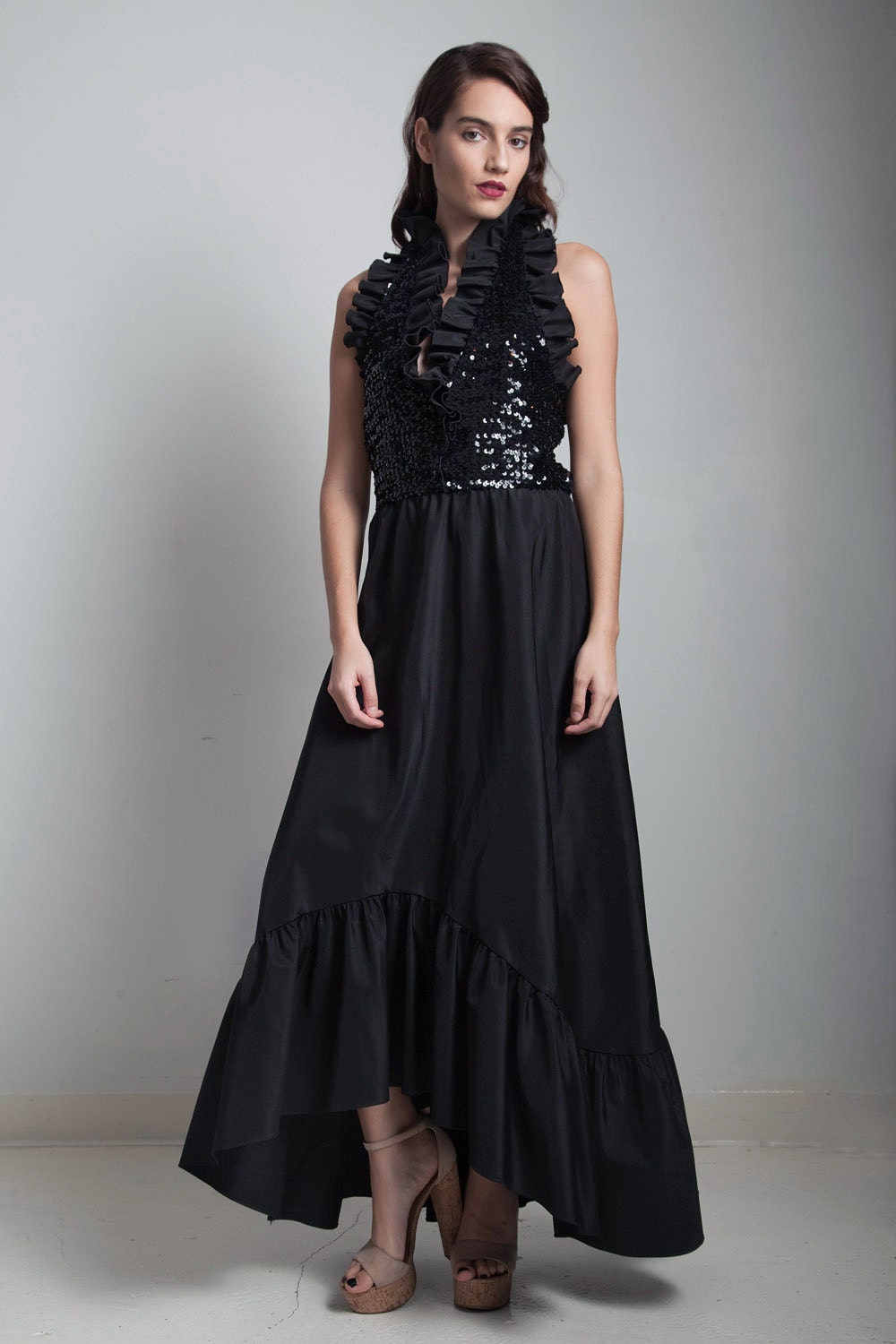 Vintage Black Halter-Neck Sheath Applique Long Party Dress Evening Dress Cocktail Dress DP4873 main image 1