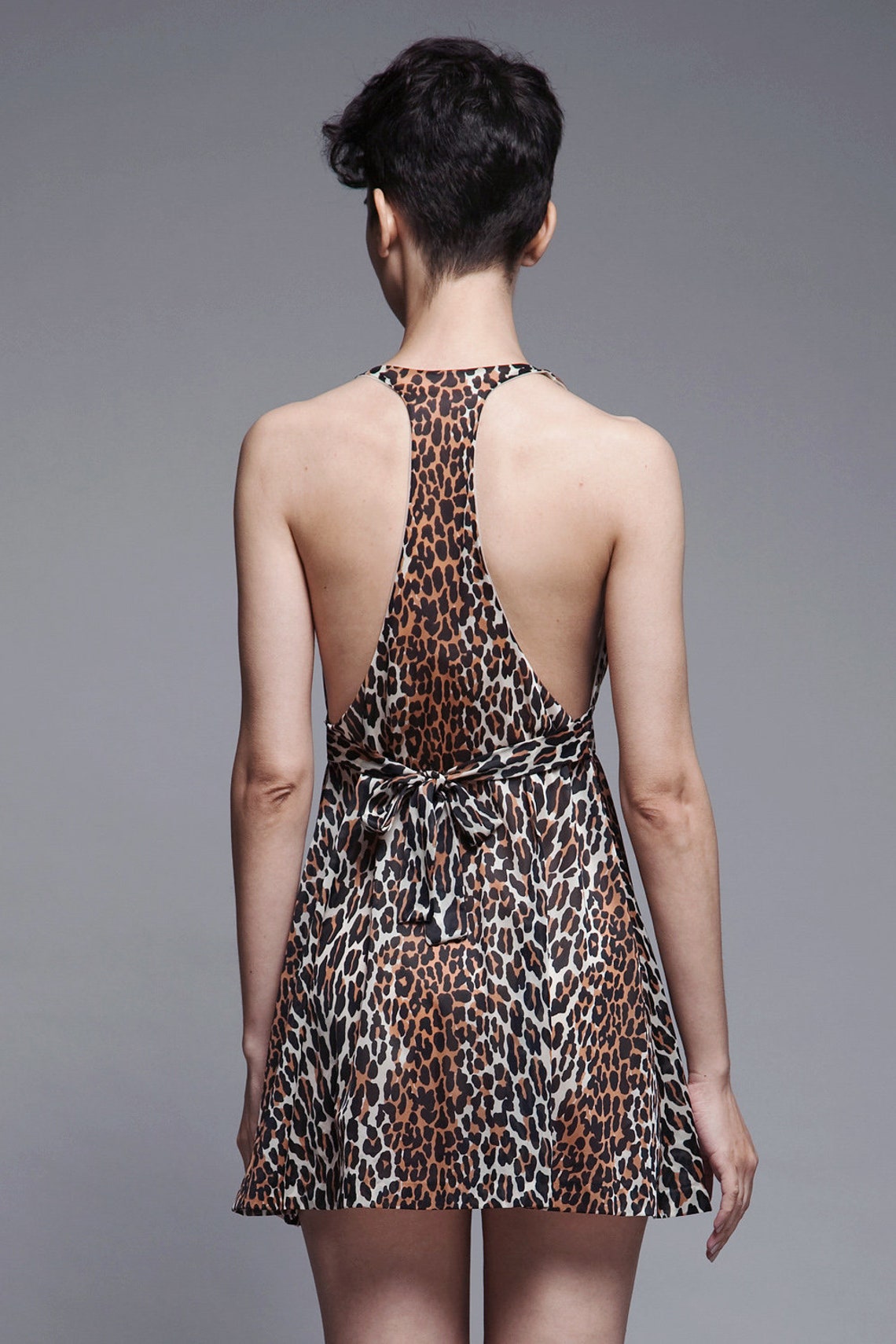 Leopard Babydoll Micro Mini Dress Lingerie Racer Back Vintage - Etsy