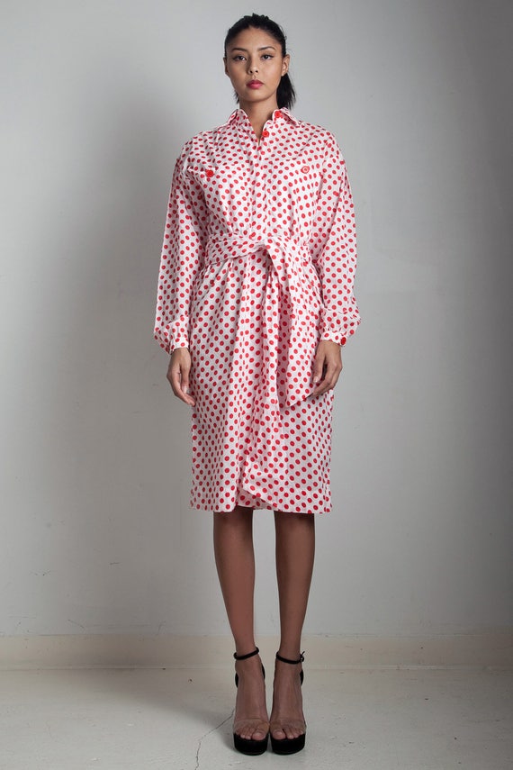 red polka dot shirt dress