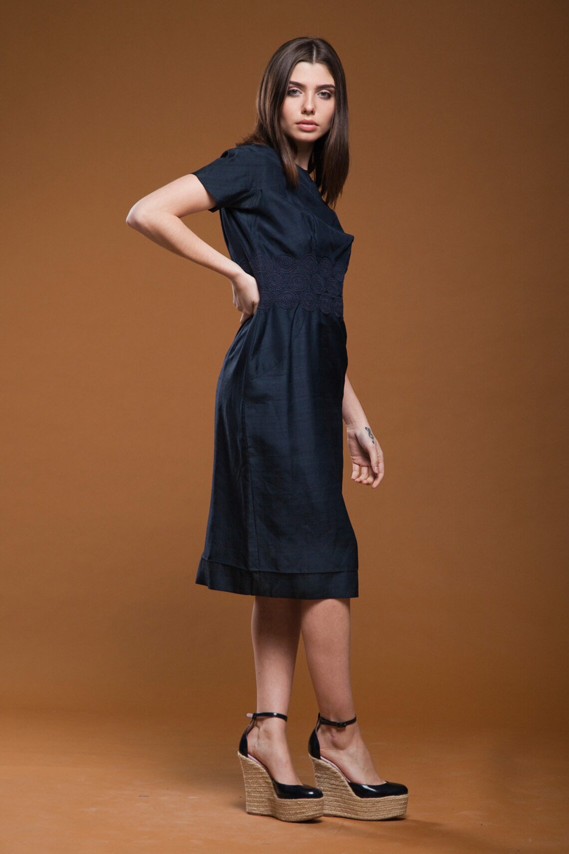 1950s Bead Fringe Hem Silk Wiggle Dress main image 0