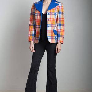 plaid blazer jacket top red orange blue tartan vintage 70s MEDIUM M image 2