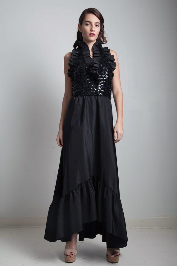 sequin halter black formal evening dress gown par… - image 3