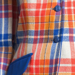 plaid blazer jacket top red orange blue tartan vintage 70s MEDIUM M image 4
