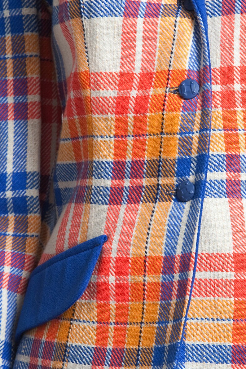 plaid blazer jacket top red orange blue tartan vintage 70s MEDIUM M image 4