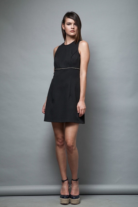 LBD Little Black Dress vintage 60s MOD mini Dress rhinestones sleeveless S small