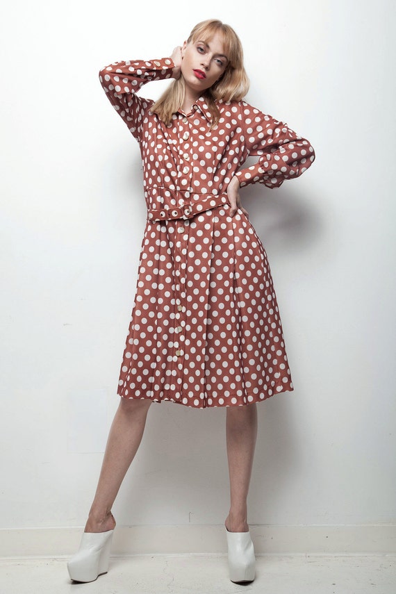 Polka Dot Shirt Dress 70s Does 50s 